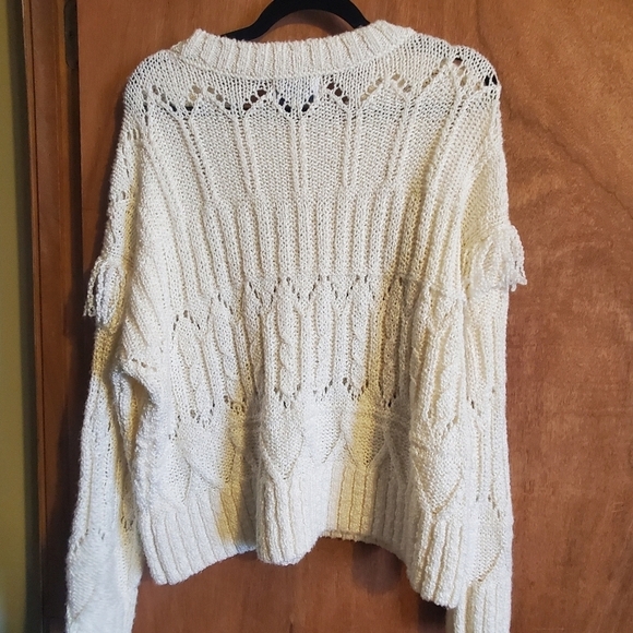 Old navy long sleeve semi sheer fringe ivory sz large.  Sweater recycled Mater. - Picture 7 of 7